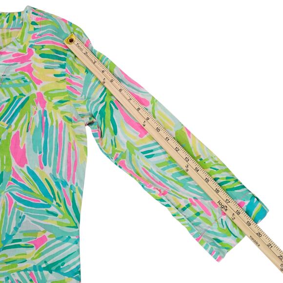 Lilly Pulitzer Tunic Shirt Womens Small Green Pink Amelia Island Tropical Storm - Picture 14 of 14